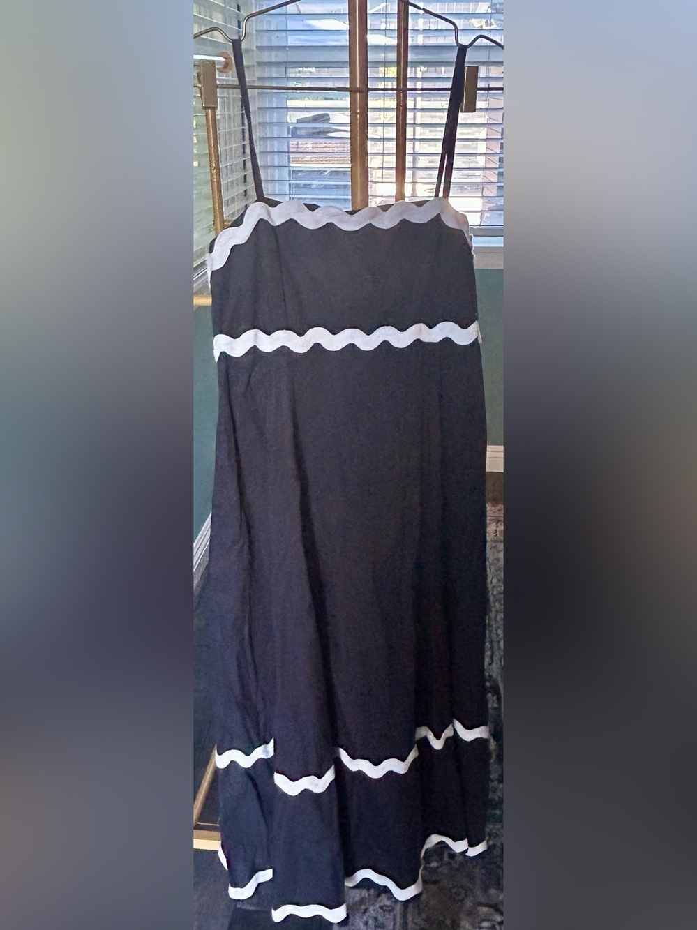 Sim and Sam Dark Navy Maxi Dress with White Wavy Trim - NWT size XL